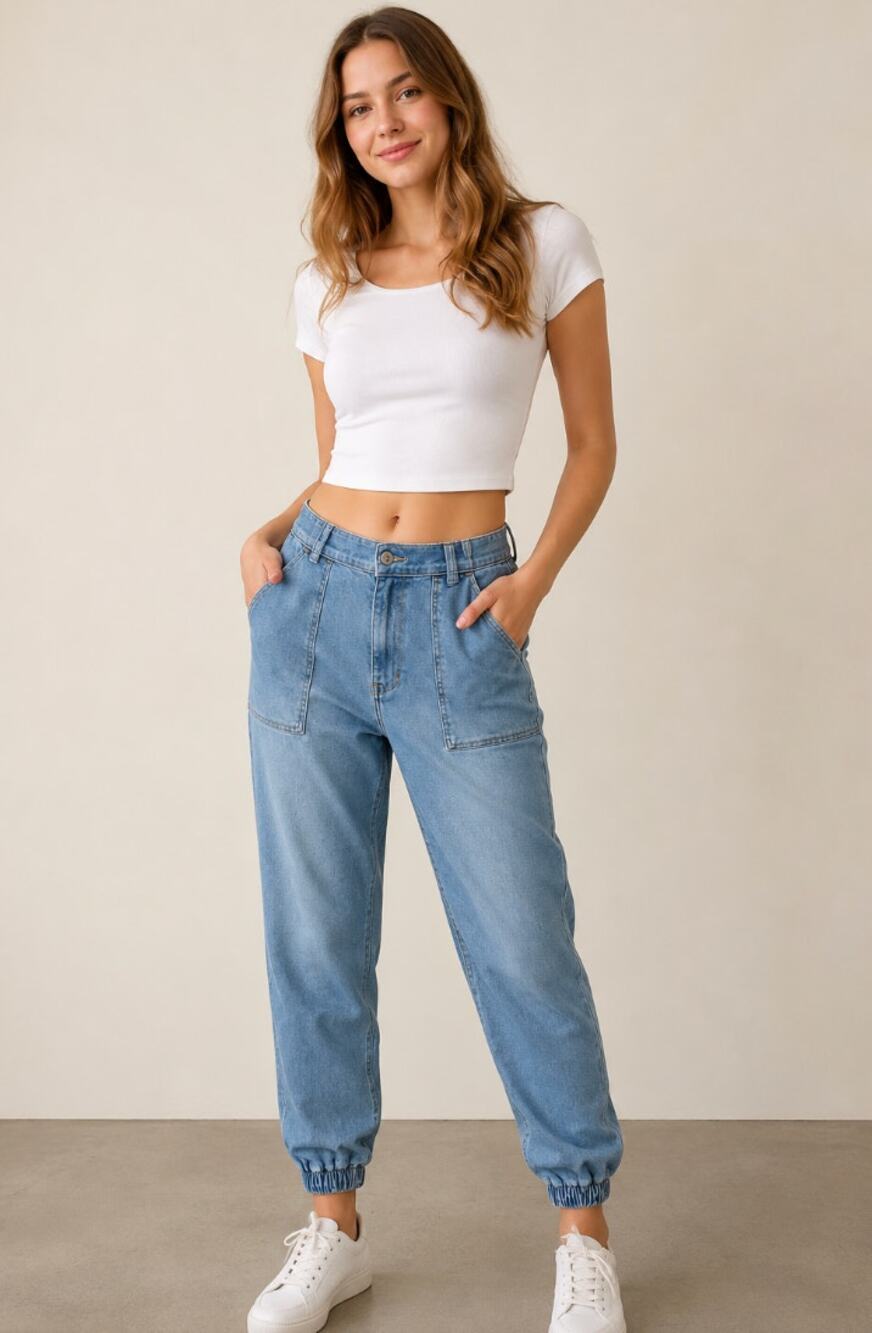 Womens Holister Jean Joggers Elastic Cuff Size M Relaxed Elastic Waist